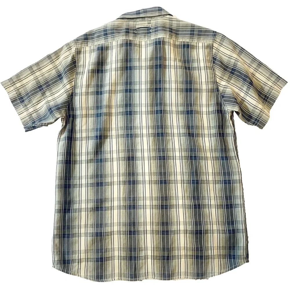 The North Face Mens Size M Casual Plaid Shirt Button Down Short Sleeve Black Tan
